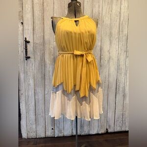 Ya Los Angeles Yellow, Gray, and Cream Layered Dress